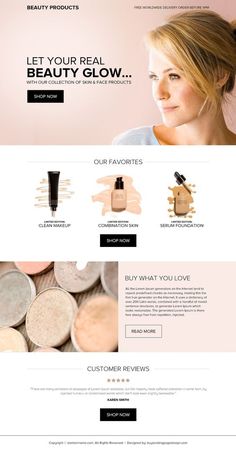 the beauty products page is shown in this image