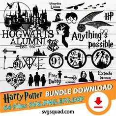 harry potter bundle svg files for silhouettes, eps and png - dxf