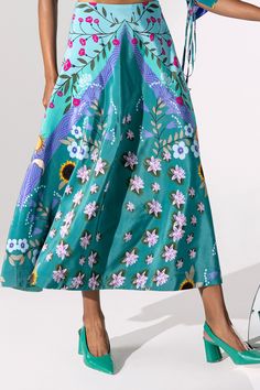 Blue skirt with floral, zodiac printed motifs.
Component: 1
Printed
Fabric: Crepe
Color: Blue
Note: crop top worn by the model is not for sale - Aza Fashions Floral Print Full Skirt For Vacation, Floral Print Full Skirt Bottoms For Vacation, Vacation Floral Print Full Skirt Bottoms, Green Floral Print Flowy Skirt, Spring Vacation Skirt With Vibrant Print, Printed Green Skirt For Vacation, Green Printed Skirt For Vacation, Green Floral Print Long Skirt, Blue Floral Print Maxi Skirt For The Beach