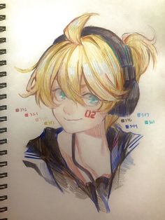 a drawing of a blonde haired girl with headphones on her ears, looking to the side