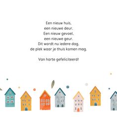 a card with houses in different colors and the words'een neuw deus, een nieuwe gevel, een neu - ger