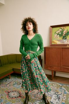 10% Off Sitewide Code: NY10 | FREE SHIPPING ON ORDERS OVER $69 Pleated Floral Skirt, Fluffy Cardigan, Flower Skirt, Cardigan Crop, Perfect Wardrobe, Green Skirt, Buy One Get One, Cropped Cardigan, Long Sleeve Knit