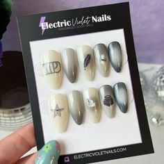 TTPD inspired press-on nail design Taylor Swift Nails The Tortured Poets Department, Ttpd Inspired Nails, Taylor Swift Inspired Nails Ttpd, Ttpd Nail Ideas, Ttpd Nail, Tortured Poets Department Nails, Ttpd Nails Taylor Swift, Nail Art Taylor Swift