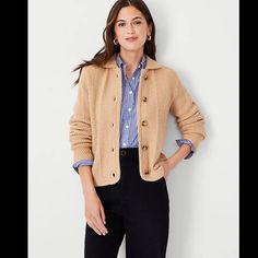 Our Herringbone Stitch Sweater Jacket Is A Tried-And-True Silhouette In Covetable Color. Point Collar. Long Sleeves. Button Front. 21 1/2" Long 48% Acrylic, 27% Polyester, 25% Nylon Machine Washable Imported Style # 599611 This Color Is Sold Out Online Pre-Owned. Pre-Owned Items Might Have Flaws. Feel Free To Make An Offer. Sweater Two Piece Set, Stitch Jacket, Wrap Sweater Dress, Puff Sleeve Cardigan, Pink Pullover Sweater, Anne Taylor, Stitch Sweater, Petite Sweaters, Herringbone Stitch