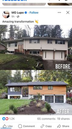 the before and after photos of a house on facebook, with an image of it being taken