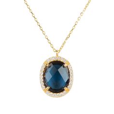 This exquisitely regal oval gemstone pendant necklace is pure elegance in design.  The multifaceted oval gemstone with illustrious cz detailing, which highlights the beauty of the central stone, reflects the light which dazzles from day to night.This stylish necklace is an ideal finishing touch for any evening attire and a great pairing with the Beatrice Earrings and Bracelet.Sapphire is the birthstone for September, making this an ideal personalised birthday gift. Materials: 925 sterling silver Bracelet Materials, Gemstone Pendant Necklace, Necklace Rose Gold, Pure Elegance, Pendant Necklace Gold, Stylish Necklace, Blue Pendant, Necklace Rose, Gemstone Necklace Pendant