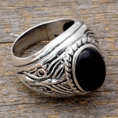 Creating ocean surf with sterling textures Aparna designs a dramatic ring for men. She crowns the wide silver band with an oval of onyx. .925 Sterling silver Dark Waves, Wide Silver Band, Onyx Ring Men, Mens Rings, Ring Collection, Ring For Men, Onyx Ring, Men's Ring, Men's Rings