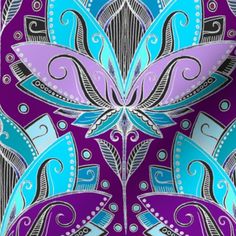 an artistic purple and blue design is featured in this image, which has been drawn on paper