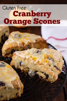 orange scones with cranberry sauce on a wire rack