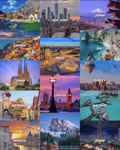 the world's most famous cities are depicted in this collage