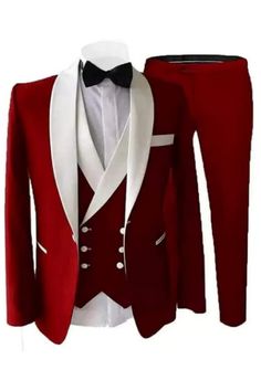 Luxury Red Formal Sets, Red Fitted Elegant Suit, Elegant Red Three-piece Suit For Wedding, Elegant Fitted Red Suit, Elegant Red Fitted Suit, Red Tuxedo Three-piece Suit For Party, Red Tuxedo Three-piece Party Suit, Red Tuxedo Style Three-piece Suit For Party, Red Wedding Suit With Suit Collar