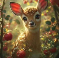 a little deer with big ears standing in the woods