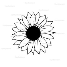 a black and white drawing of a sunflower