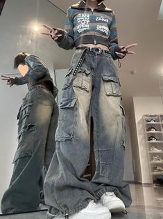 Grunge Jeans, Street Y2k, Denim Cargo Pants, Denim Cargo, Jeans Women, Jeans Brands, Wide Leg Trousers, Workout Pants, Jeans Style