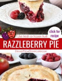 a close up of a pie on a plate with raspberry pie in the background