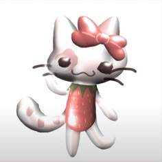 an animated cat with a pink bow on it's head and tail, standing in front of a white background