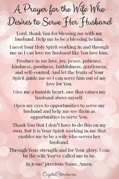 a prayer for the wife who deserves to serve her husband with love and support in life