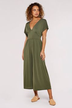 Olive Jumpsuit, V Neck Jumpsuit, Olive Shorts, Short Sleeve Jumpsuit, Green Jumpsuit, Cropped Jumpsuit, Short Sleeve Jumpsuits