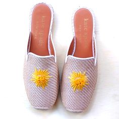 Cute Shoes For Spring And Summer! Solero Sun Espadrilles Faux Raffia Lining: 100% Sheep Leather Jute-Wrapped Midsole Square Toe Slide On Nwot Kate Spade New York Flower Floral Slip On Shoes. Women's Size 10 Elegant Luxury Kate Spade Sandals, New York Flower, Shoes For Spring, Yellow Cream, Sheep Leather, Slide On, Kate Spade New York, Cute Shoes, On Shoes