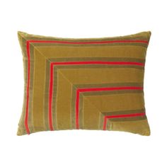 a brown and red striped pillow on a white background