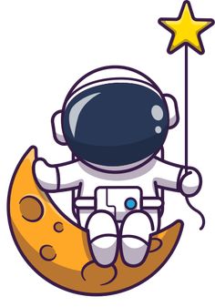 an astronaut sitting on the moon with a star in it's hand and holding a string