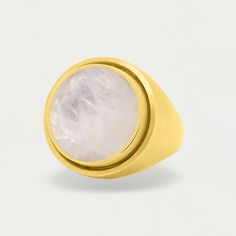 Smooth edges and soft features make our Signet Ring a standout. The latest addition to our Signature statement rings features round sculpted shapes and a unique low profile in which a brilliant-cut gemstone is elegantly immersed. Add a vivid pop of color to any look with this subtle yet statement-making design.Gemstone: Rainbow Moonstone (Semi-Precious). Our semi-precious gemstones are rare, ethically sourced and hand cut from naturally occurring materials, giving each individual stone its own u Soft Features, Onyx Crystal, Gold Signet Ring, Smooth Edges, Green Amethyst, Favorite Rings, Cuff Bangles, Signet Ring, Gemstone Colors