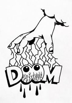 a black and white drawing of the word dom