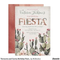 an image of a birthday card with cactus and flowers on the front, which reads fiesta