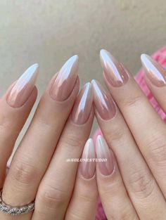 Gold Engagement Nails, Glazed Donut Nails Coffin, Pink Ombre Chrome Nails, Sweetheart Nails, Nude Chrome Nails, Nude Chrome, Nail Nude, Ombre Chrome Nails