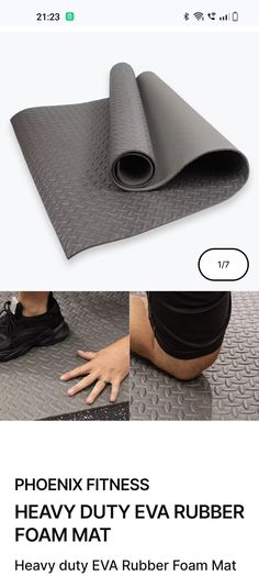 an advertisement for a gym mat that has been placed on the floor and is being used to