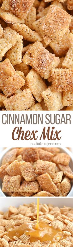 cinnamon sugar cheesy mix is shown in three different pictures