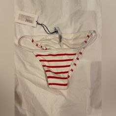 Brand New With Tags Red And White Bikini Bottoms White Swimwear For Summer Holiday, White Swimwear For Spring Holiday, White Beachwear Swimwear For Holiday, Fitted Bottoms For Summer Holiday, Fitted White Swimwear For Holiday, Solid And Striped, Solid & Striped, Womens Swim, Red White