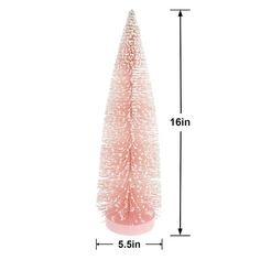 a pink christmas tree is shown with measurements for the base and height on this white background