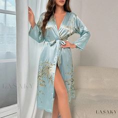 Lasaky - Cotton Hotel Bathrobe with Breathable Fabric and Stylish Cherry Blossom Print Long Sleeves Sleeping Robe, Kimono Woman, Sauna Shower, Leopard Kimono, Kimono Bathrobe, Women Robe, Silk Robes, Silk Pajamas Women, Cherry Blossom Print