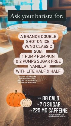 an advertisement for a coffee shop with pumpkins