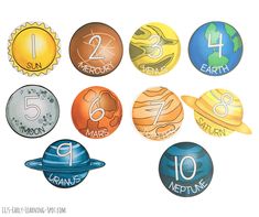 the planets and their names are depicted in this set of magnets with numbers on them