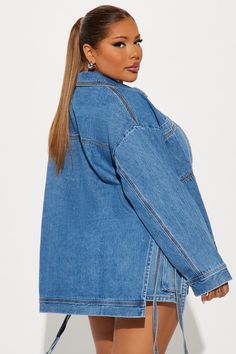 Available In Medium Wash. Denim Jacket Collared Button Closure Pockets Side Ties Long Sleeved Non Stretch Disclaimer: Due To The Specialized Wash Process, Each Garment Is Unique. 100% Cotton Imported | Keeping It Casual Denim Shacket in Medium Wash size XS by Fashion Nova Christen Harper, Denim Shacket, Oversized Denim Shirt, Oversized Jean Jacket, Womens Denim Shirt, Double Denim, Oversized Denim Jacket, Denim Trends, Denim Button Down