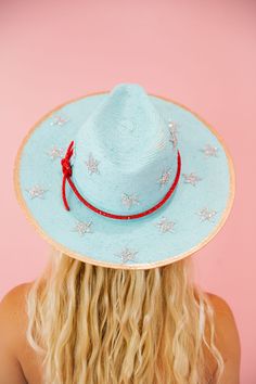 SILVER STARS AMERICAN SUN HAT Sun hat Judith March Blue Curved Brim Hat For 4th Of July, Cowgirl Bride, Star Patches, Kids Races, Girls Sun Hat, Rancher Hat, Baseball Trucker Hat, Beach Shop, Usa Dresses