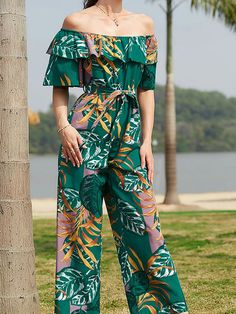 Pattern Type:Printing、Material:Chiffon、Sleeve Length:Half-sleeve、Style:Fashion、Style:Mature、Elements:Bandage、Elements:Printing、Waist Type:High waist、Color:Khaki、Color:Pink、Color:Green、Color:Red、Color:Blue、Age Group:20- to 40-year-olds、Length:Ankle-Length Pants、 Pola Jumpsuit, Beach Jumpsuit, Beach Jumpsuits, Chiffon Pants, Colorful Jumpsuit, Off Shoulder Jumpsuit, Ruffle Jumpsuit, Chiffon Floral, Jumpsuit Pattern