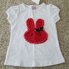 White Bunny Tee With Short Sleeves. Ships Right Away Playful Red T-shirt For Spring, Cute White T-shirt With Bunny Design, Cute Bunny Design Short Sleeve T-shirt, Casual Cotton T-shirt With Bunny Print, Spring Casual T-shirt With Bunny Design, White Short Sleeve T-shirt With Bunny Print, White Bunny, Kids Shirts, Shirts Tops