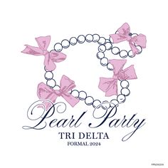 the pearl party tri delta logo is shown in blue and pink with pearls on it