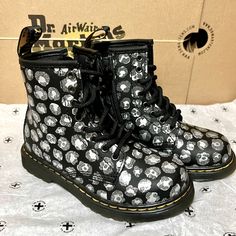 A Classic '90s Boot Beloved By The Grunge Generation Gets Updated In An Array Of Contemporary Prints, Trims And Finishes. Leather Upper/Textile And Synthetic Lining/Rubber Sole Silver Punk Boots For Streetwear, Silver High-top Boots For Winter, Silver Punk Boots For Winter, Casual Silver Winter Boots, Doc Martens Black, Brown Chukka Boots, 90s Boots, Black Rain Boots, Doc Martens Boots