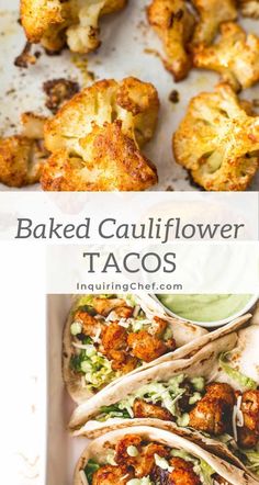 baked cauliflower tacos on a white plate