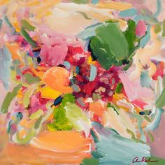 an abstract painting of flowers in a vase