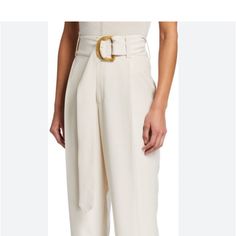 Beautiful Quality, Neutral Trouser With Matching Belt Never Worn Nwt Chic Tapered Leg Bottoms With Belt, Elegant Fitted Bottoms With Belted Cuffs, Fitted Beige Belted Pants, Chic Summer Pants With Belted Cuffs, Formal Belted Bottoms For Spring, Chic Summer Pants With Belt Detail, Elegant Bottoms With Belt For Work, Elegant Belted Bottoms For Office, Elegant Business Casual Bottoms With Belt