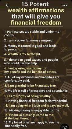 a poster with the words financial freedom written in black and white, on a brown background