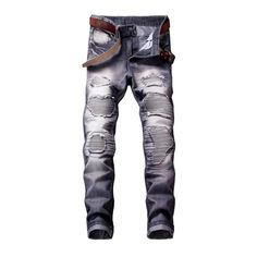 Make a statement this season with the 2023 Autumn Collection's Wrinkled Patchwork Grey Men's Jeans. Laid-back-vibe meets established sophistication in this proven piece, crafted from luxe denim and featuring a mid-waistline fit type. Zipper and button closure keep you looking polished while slender-fit design ensures you look your best wherever you go.Distinctive Features: Street Style: Step out with confidence in this traditional jeans, designed with street-style in mind. Patchwork: Unique patc Ripped Jeans Style, Motorcycle Jeans, Motorcycle Pants, Jean Straight, Patterned Jeans, Biker Jeans, Denim Patterns, Street Trends, Estilo Punk