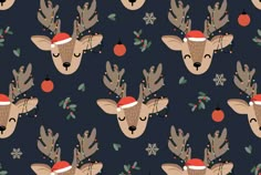 a christmas pattern with deers wearing hats