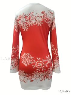 Lasaky - Stylish Womens Christmas Snowflake Print Mini Dress with Crew Neck and Long Sleeves Snowflake Sweater Dresschristmas Pleated Dress, Winter Graphic Print Long Sleeve Dress, Snowflake Sweater Dress, Garnet Snowflake Necklace, Christmas Snowflakes, Christmas Women, Printed Mini Dress, Types Of Printing, Knitted Fabric