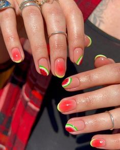 Gel Nails Watermelon, Watermelon Nail Art Design, Cute Watermelon Nails, Watermelon Nail Ideas, Nail Art Watermelon, Watermelon Gel Nails, Funky Summer Nail Art, Holiday Gel Nails Summer, Watermelon Nails Acrylic